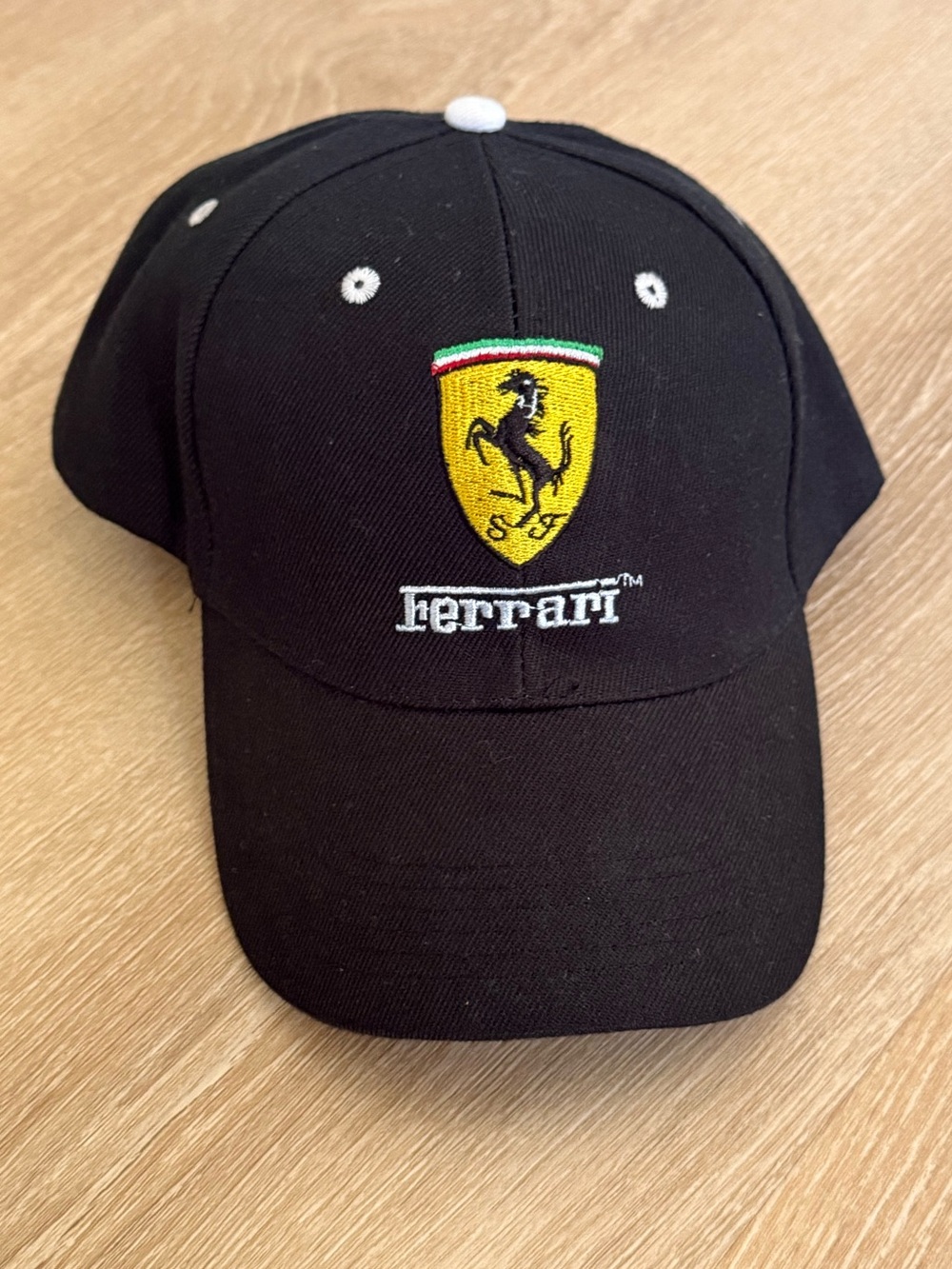 Ferrari Logo Embroidered Patch Black Adjustable Hat NWOT 100% Cotton